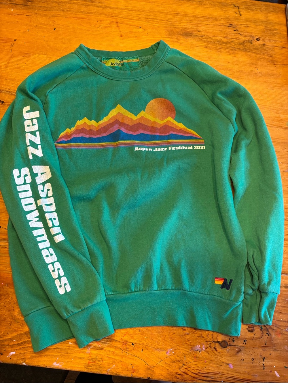 Aviator Nation Aspen Jazz Festival 2021 Green Graphic Crewneck Sweater